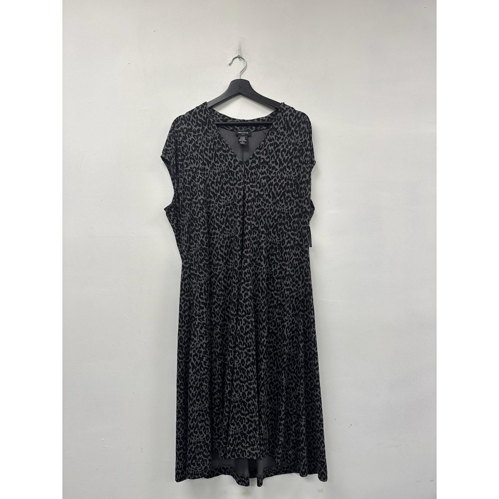 Lord & Taylor Dress Womens 2X Black Leopard‎ Print Fit & Flare Midi Casual